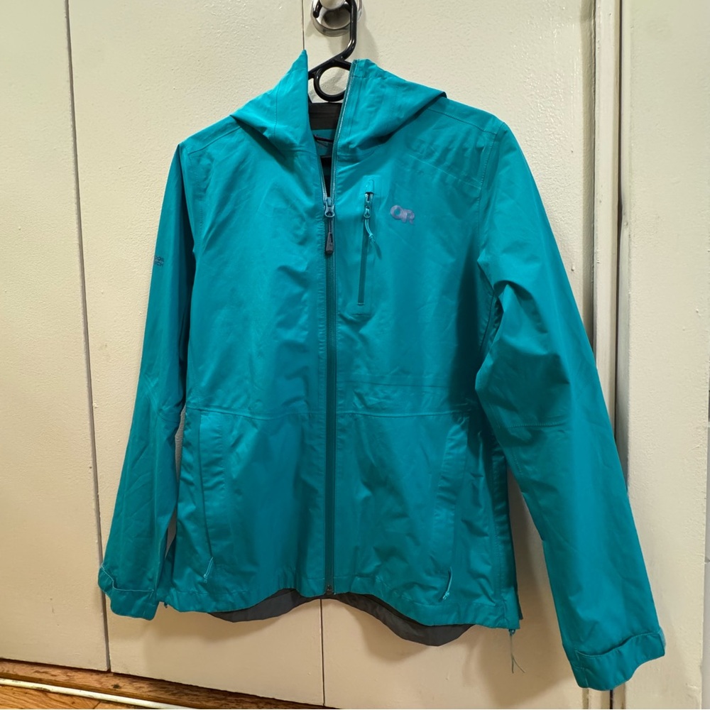 Outdoor Research Women’s Teal Waterproof Rain Jacket (Medium)